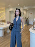 Women Casual Halter Neck Waist Coat with Trousers Sets